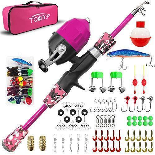 TQONEP Kids Fishing Pole, Portable Telescopic Fishing Rod and Reel Combo  Kit with Spincast Fishing Reel